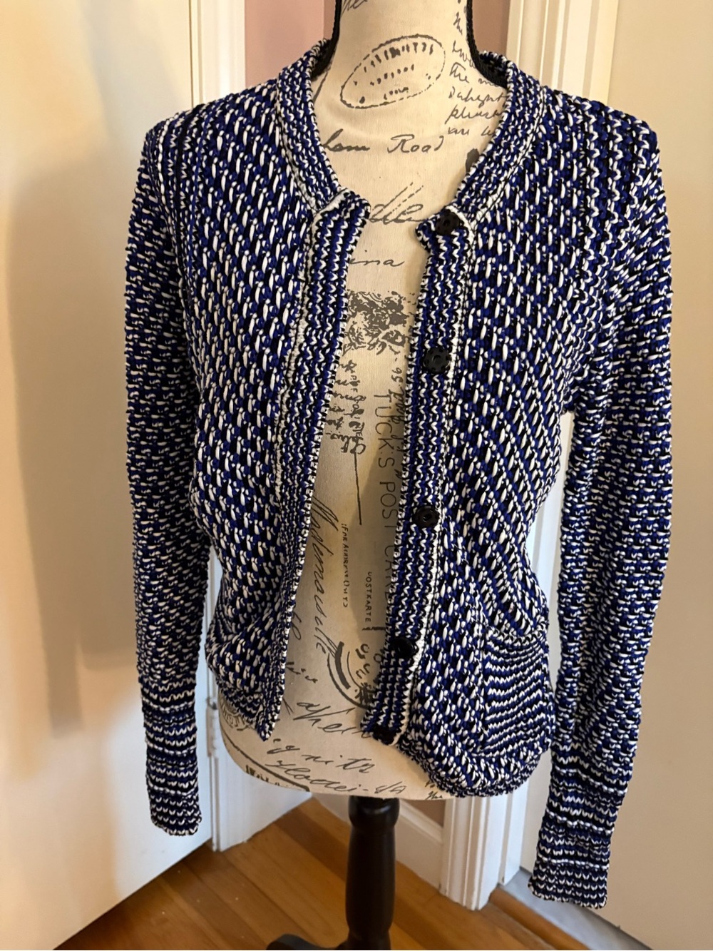 Comptoir Des Cotonniers Navy and White Knit Cardigan